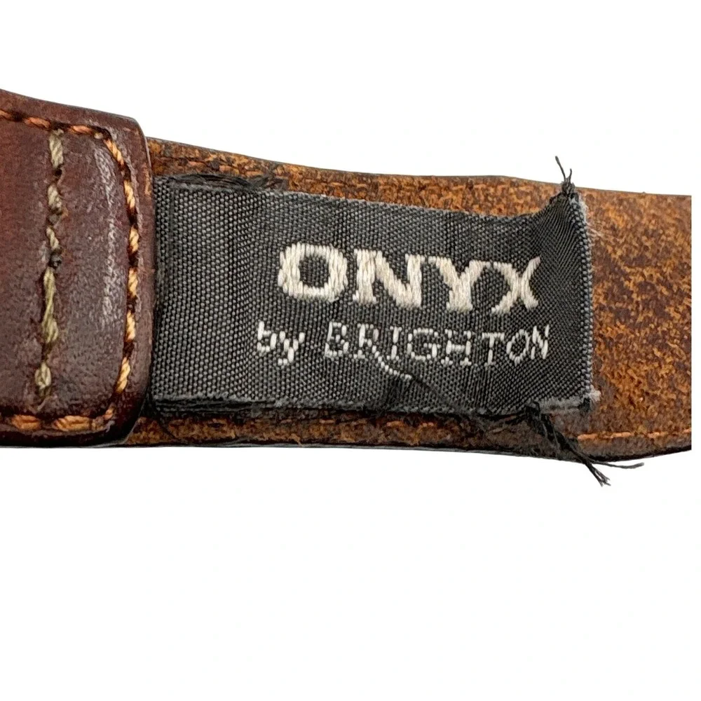 Vintage Onyx by Brighton Leather Belt Mens 42 Brown Golf Concho Braided‎ Western
